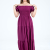 Plain Rayon Short Sleeves Maxi Dress