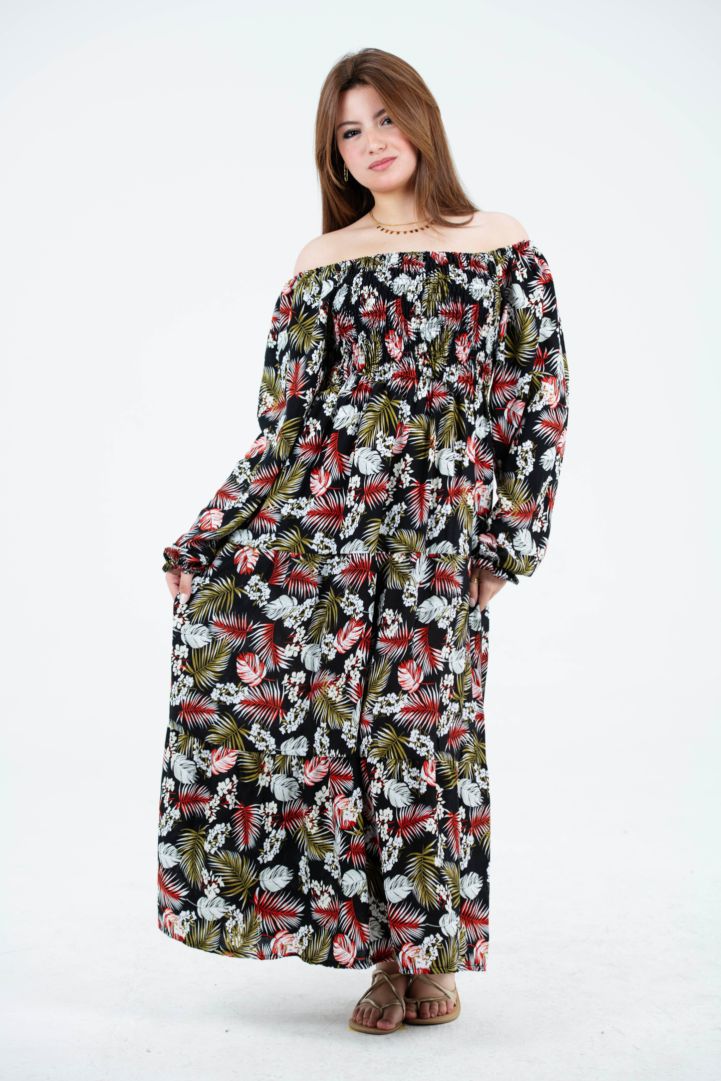 Floral Long Sleeves Rayon Dress