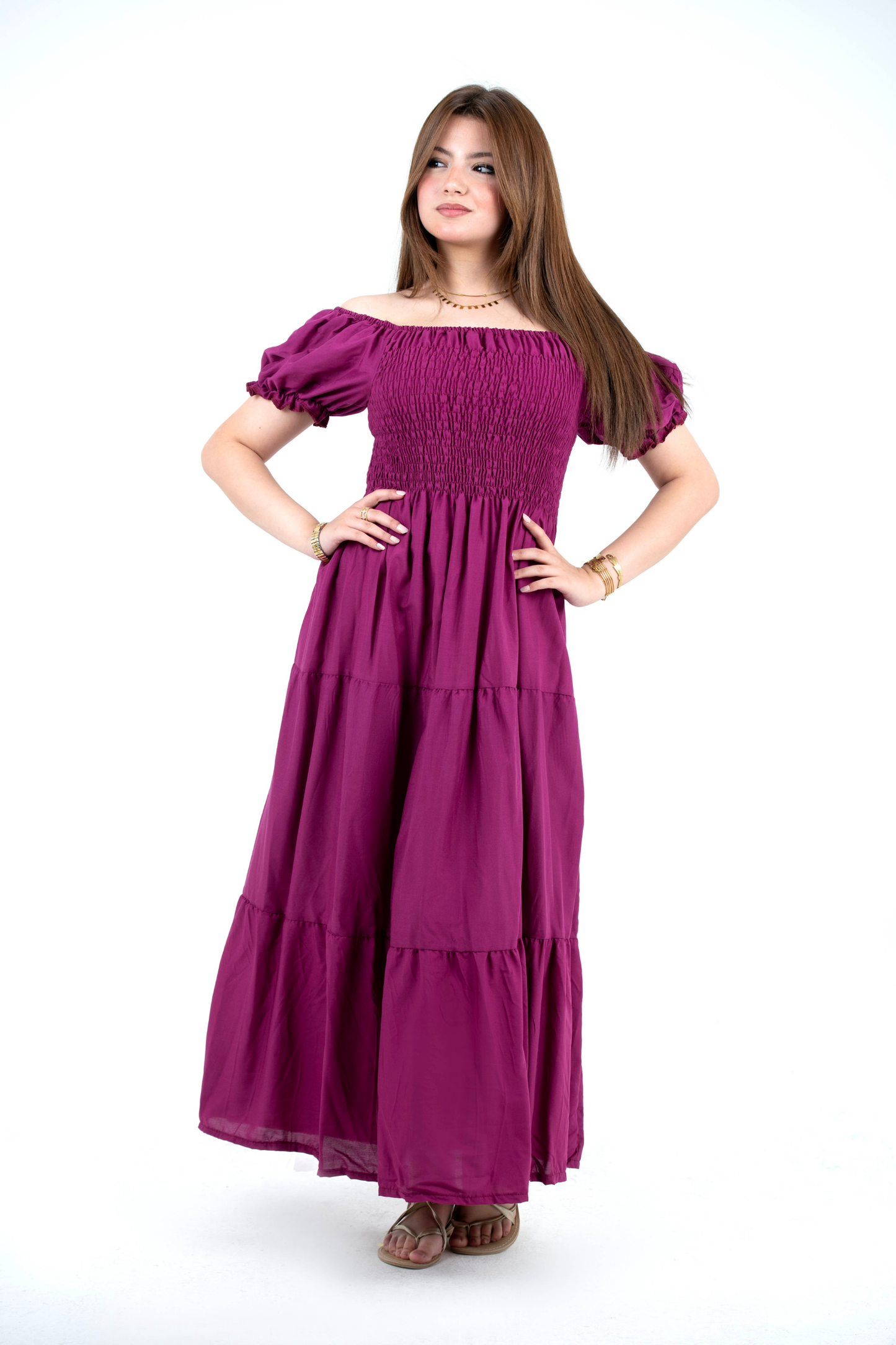 Plain Rayon Short Sleeves Maxi Dress