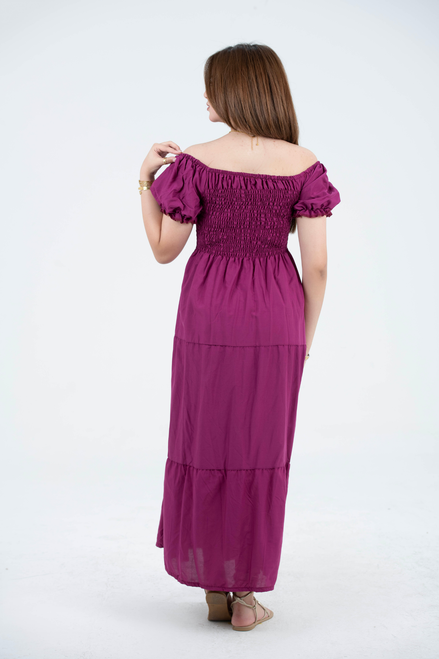 Plain Rayon Short Sleeves Maxi Dress
