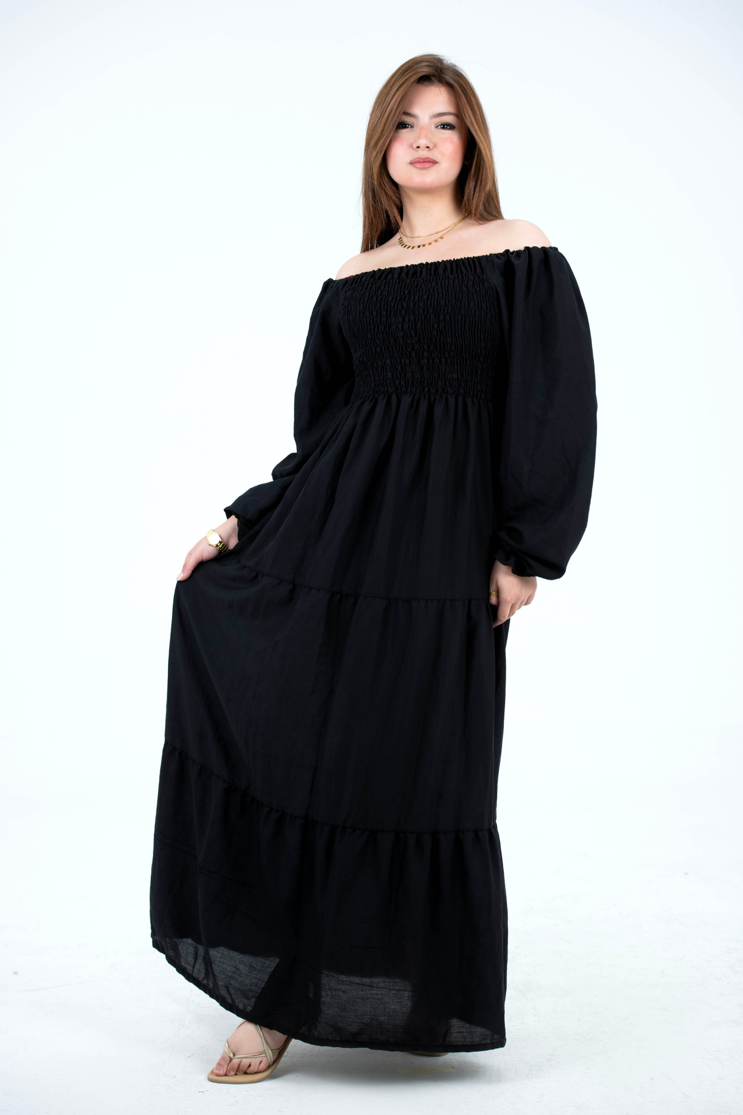 Plain Long Sleeves Rayon Dress