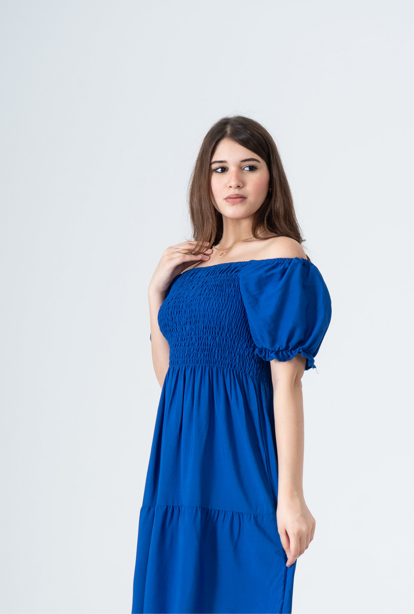 Plain Rayon Short Sleeves Maxi Dress