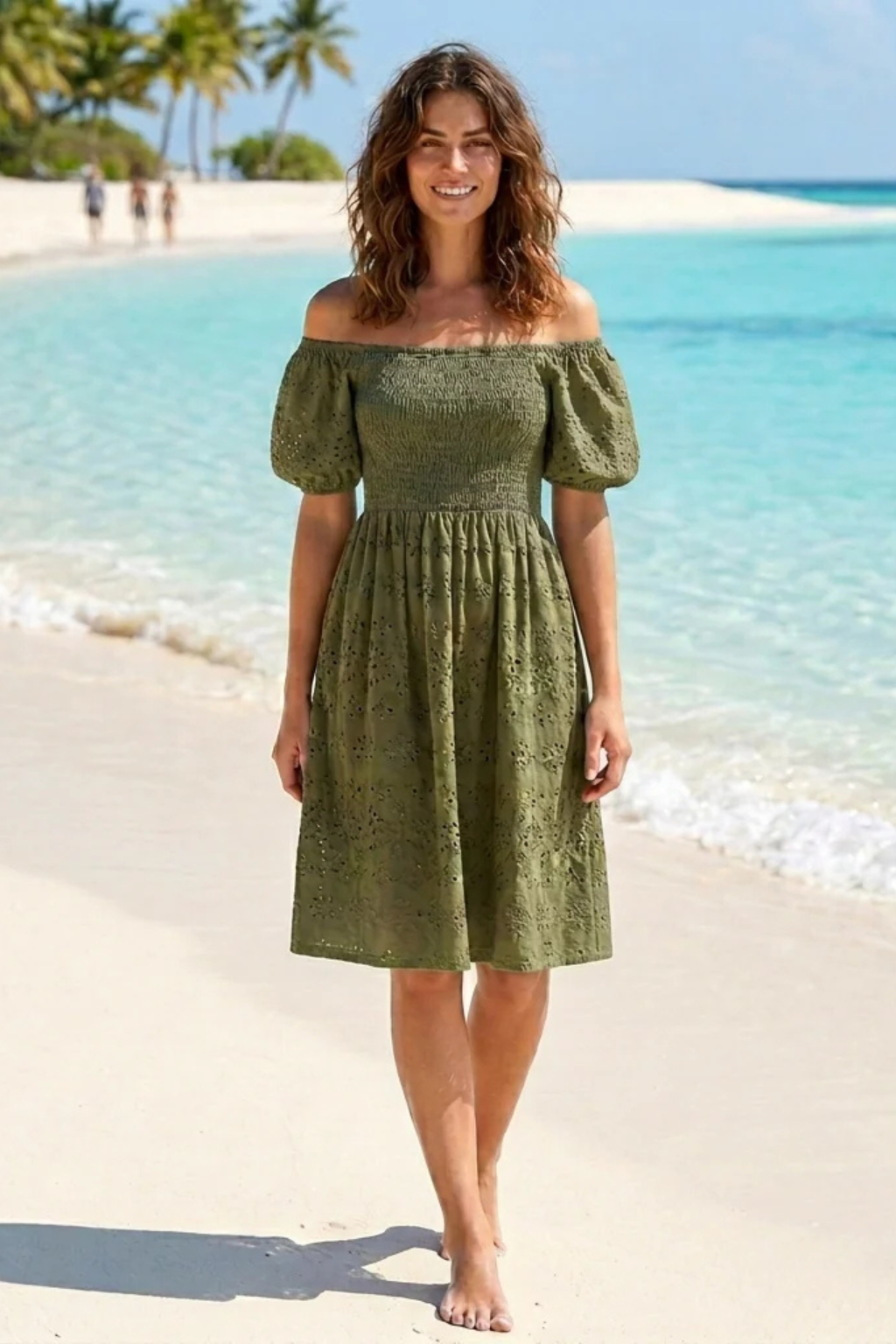 Light Embroidered Cotton Short Sleeves Mini Dress