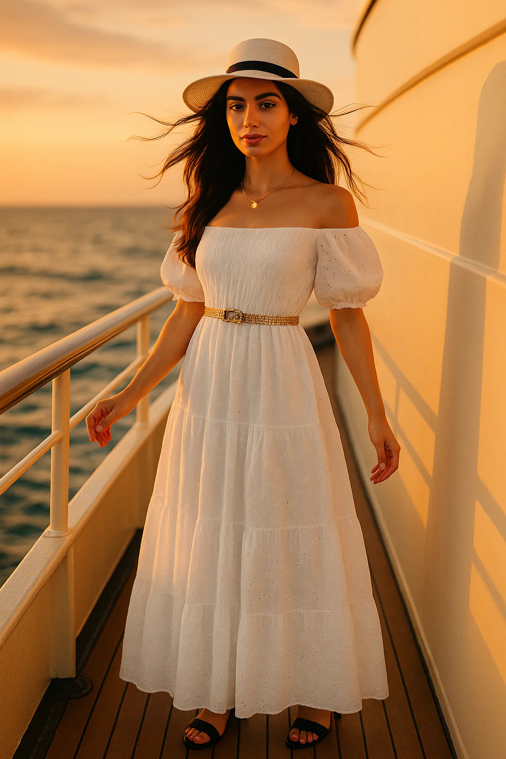 Light Embroidered Cotton Short Sleeves Dress