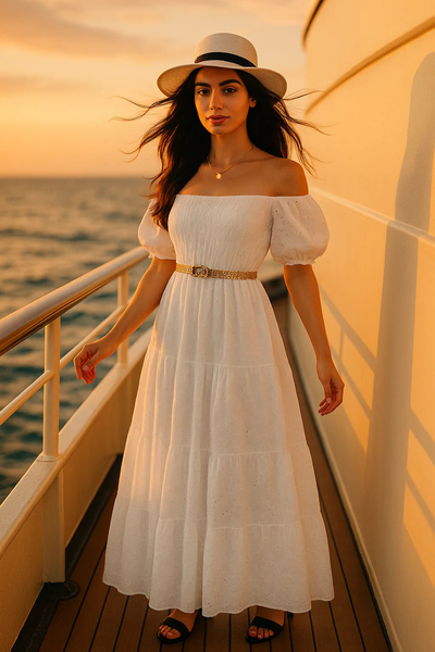Light Embroidered Cotton Short Sleeves Dress