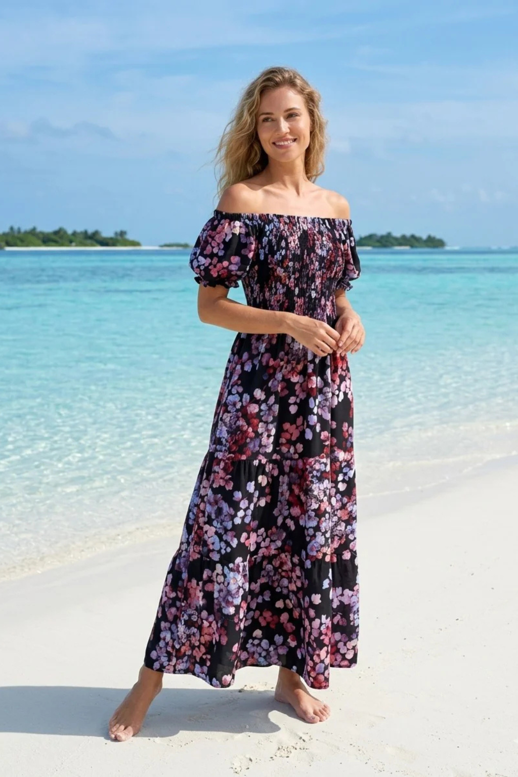Basic Wear Club | Flory Rayon Short Sleeves Maxi Dress | Summer Dress for Women