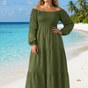 Basic Wear Club | Plain Long Sleeves Rayon Cotton Dress – Casual Summer Dress for Women