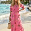 Basic Wear Club | Cotton Embroidered Maxi Dress | Summer Beach Dress for Women