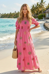 Basic Wear Club | Cotton Embroidered Maxi Dress | Summer Beach Dress for Women