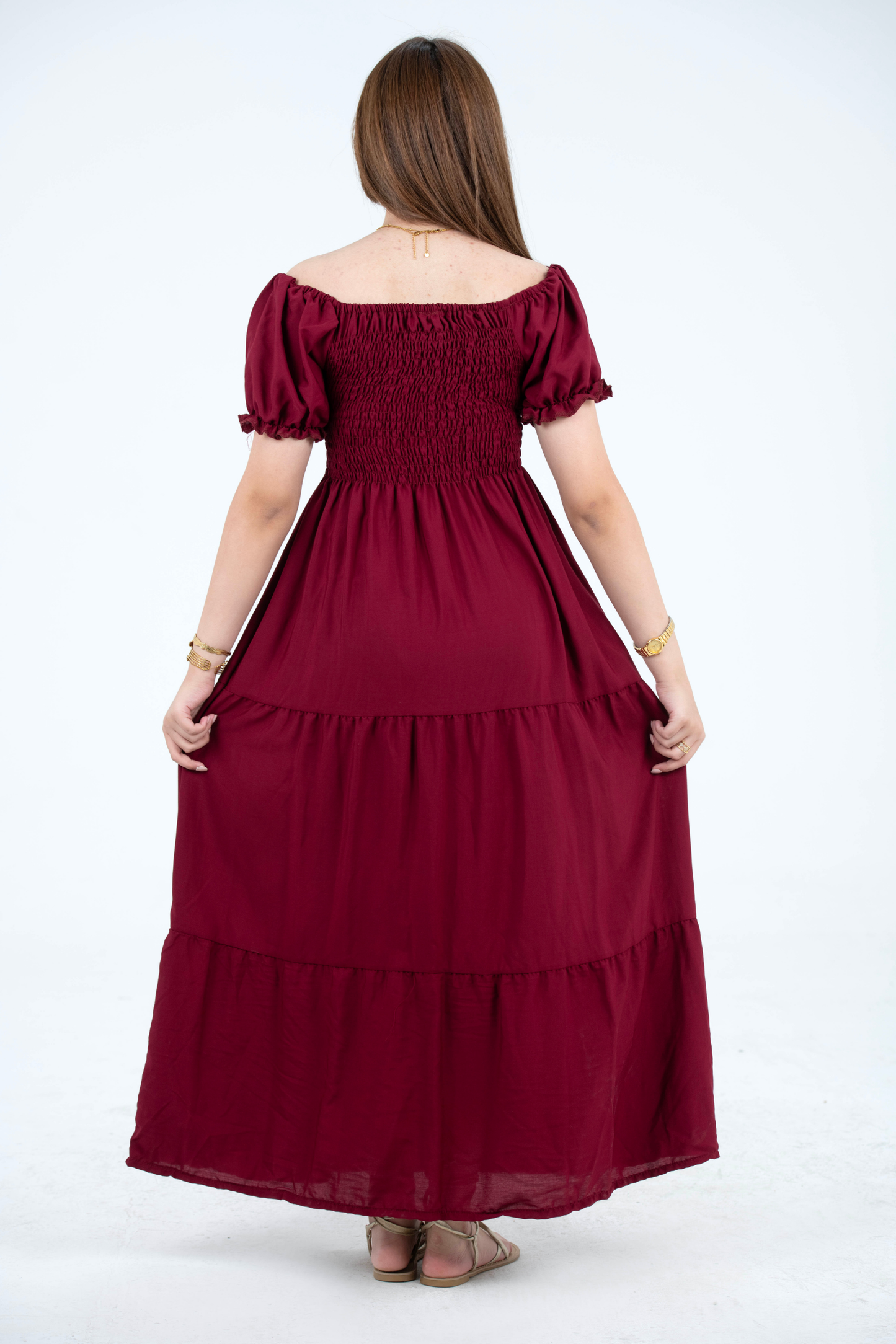 Plain Rayon Short Sleeves Maxi Dress