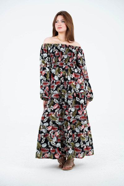 Floral Long Sleeves Rayon Dress