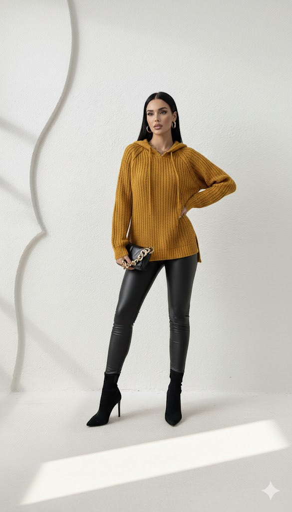 Oversized Waffle-Knit Hoodie Sweater