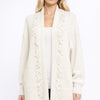 Textured Knit Long Cardigan – Open Front with Fringe Trim