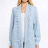 Textured Knit Long Cardigan – Open Front with Fringe Trim