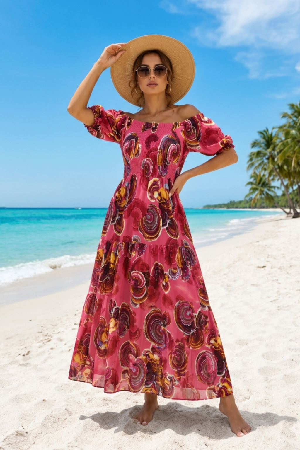 Basic Wear Club | Flory Rayon Cotton Short Sleeves Maxi Dress | Summer Dress for Women