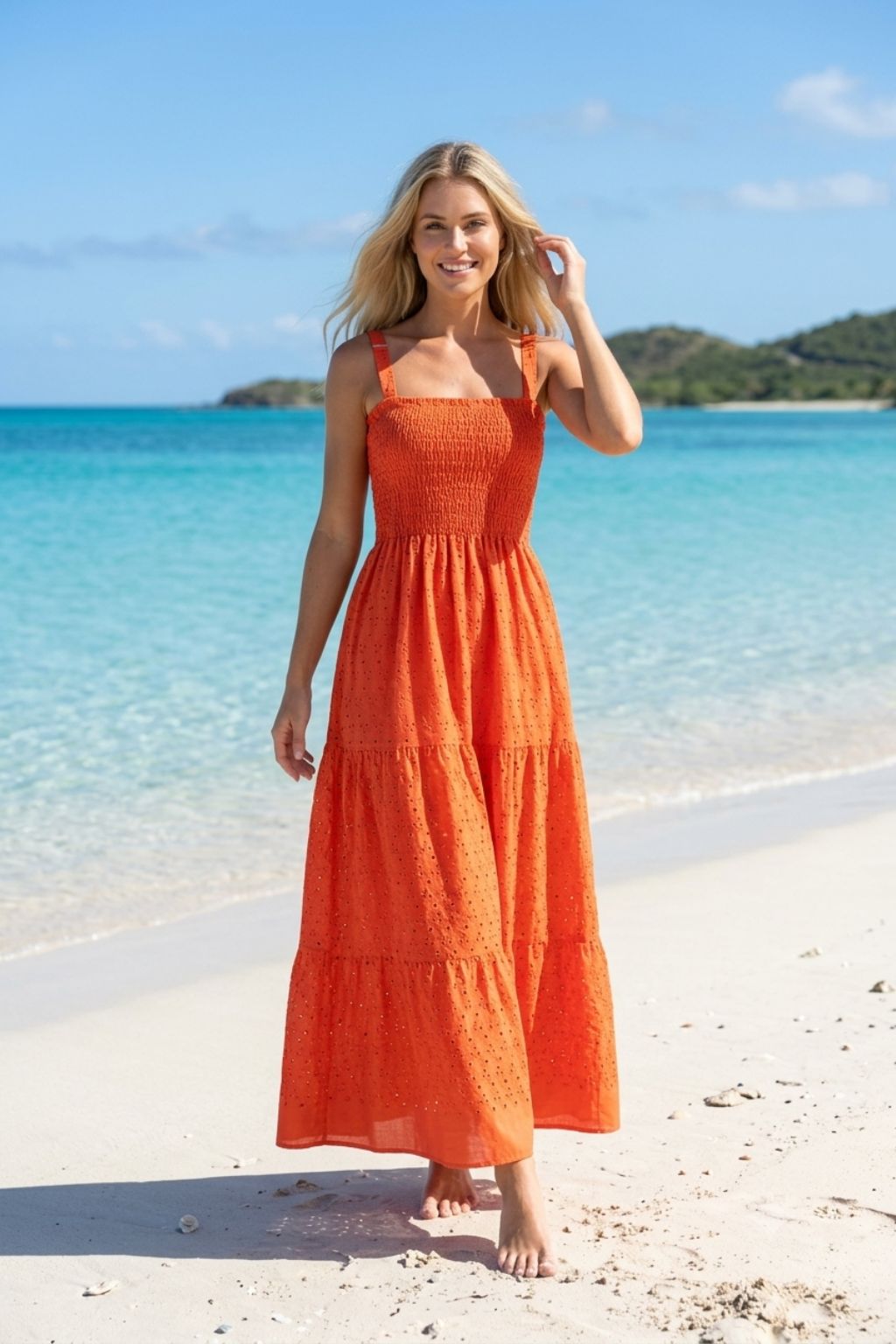 Basic Wear Club | Embroidered Cotton Sleeveless Maxi Dress | Summer Dress for Women