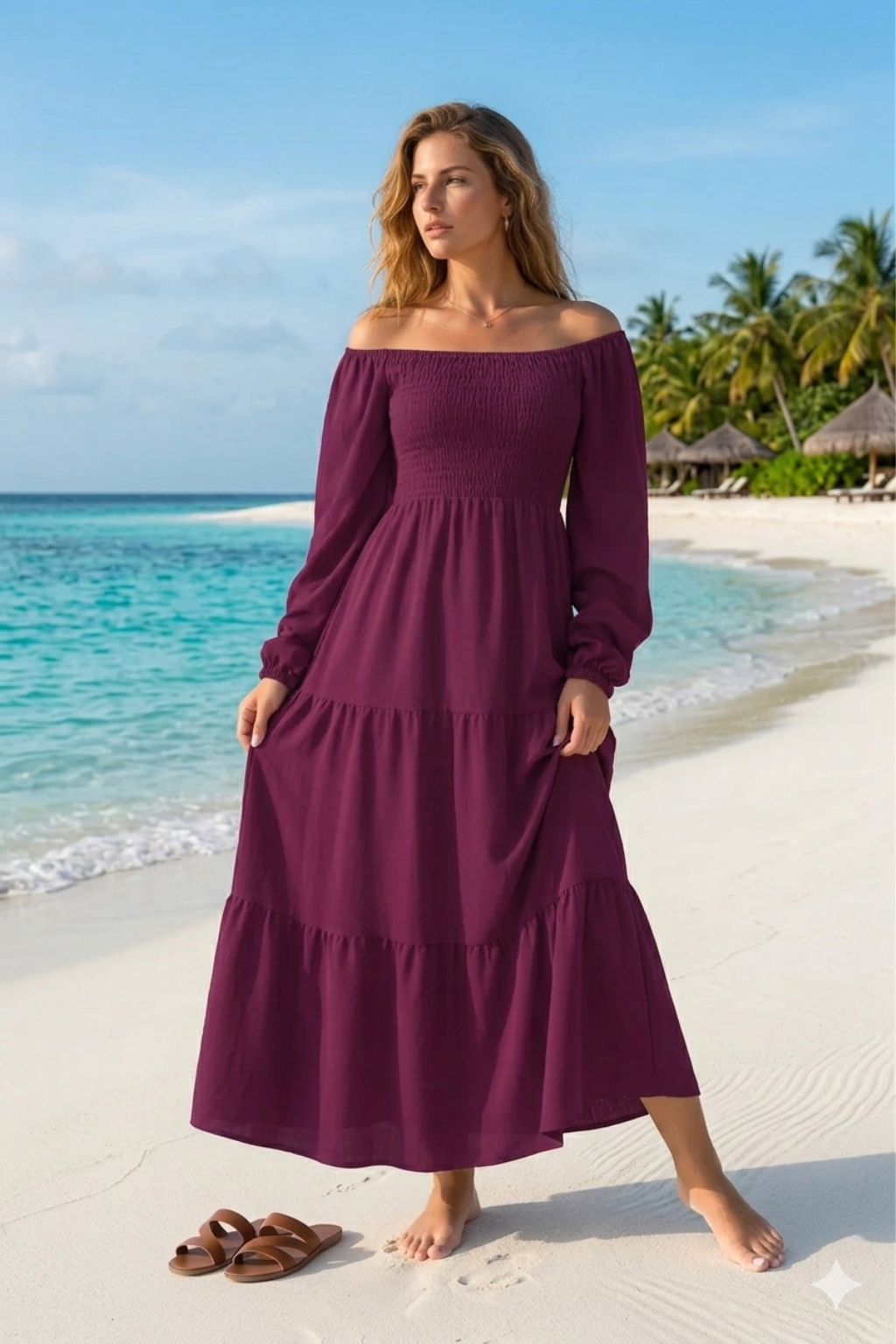 Basic Wear Club | Plain Long Sleeves Rayon Cotton Dress – Casual Summer Dress for Women