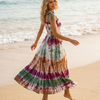 Basic Wear Club | Women's Tie-Strap Tiered Beach Maxi Sundress | One Size (Fits Up to 85 KG)