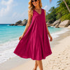 Basic Wear Club | Women's Plain Sleeveless V-Neck High-Low Midi Dress | One Size