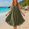 Basic Wear Club | Women's Plain Sleeveless V-Neck High-Low Midi Dress | One Size