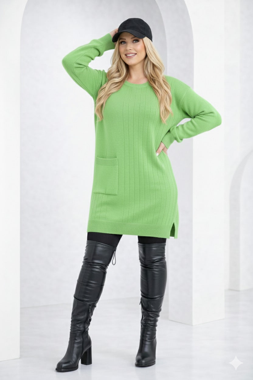 Women’s Knit Sweater Dress – Mock Neck, Long Sleeve, Front Pocket