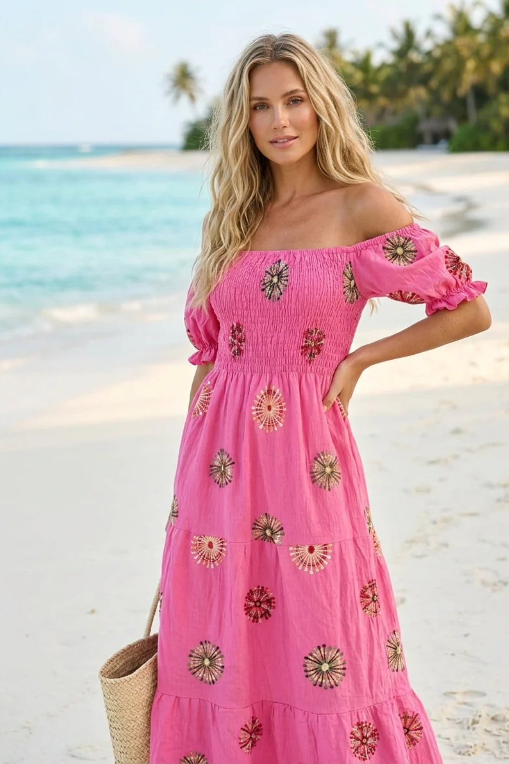 Basic Wear Club | Cotton Embroidered Maxi Dress | Summer Beach Dress for Women