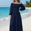 Basic Wear Club | Plain Long Sleeves Rayon Cotton Dress – Casual Summer Dress for Women