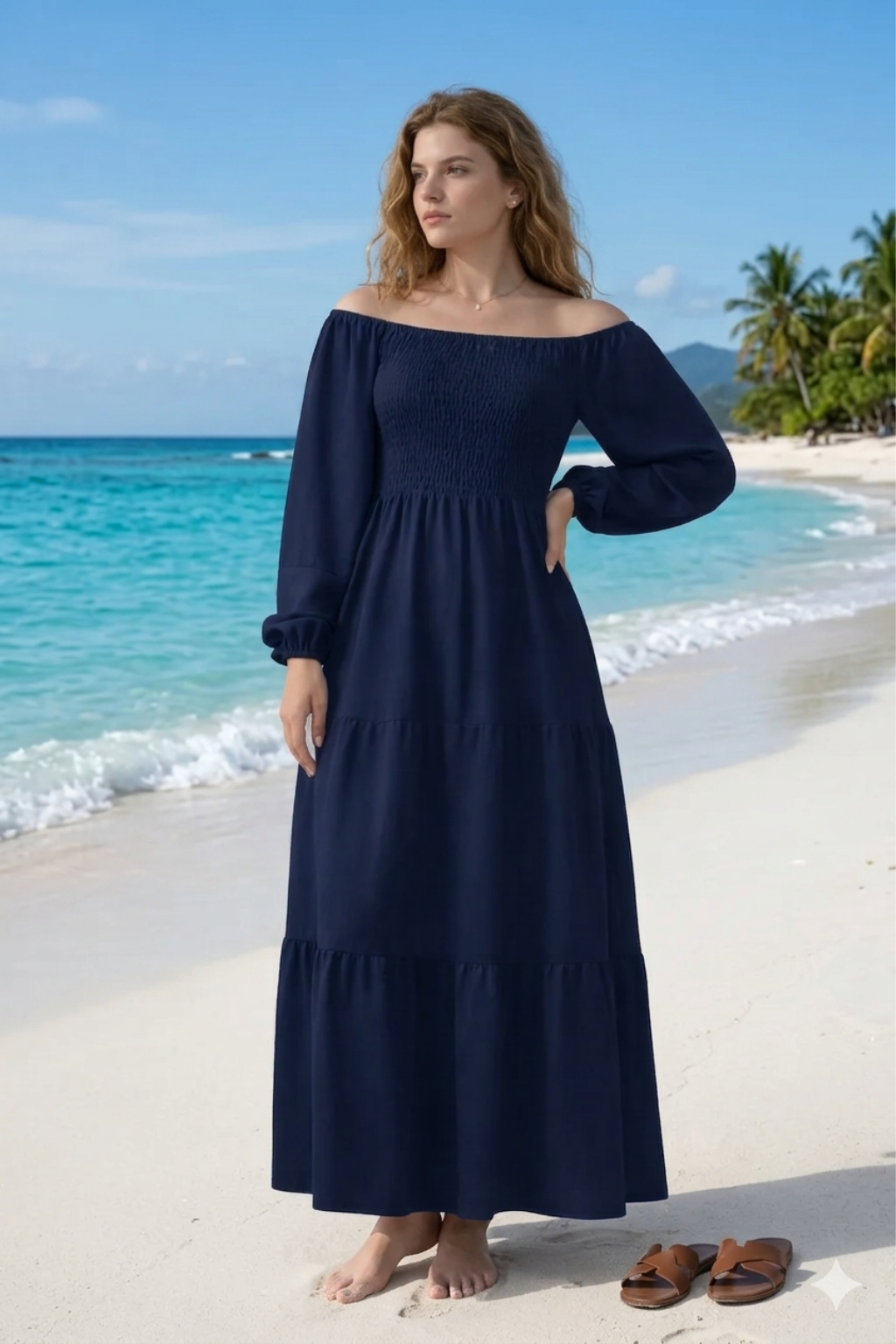 Basic Wear Club | Plain Long Sleeves Rayon Cotton Dress – Casual Summer Dress for Women