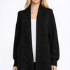 Textured Knit Long Cardigan – Open Front with Fringe Trim