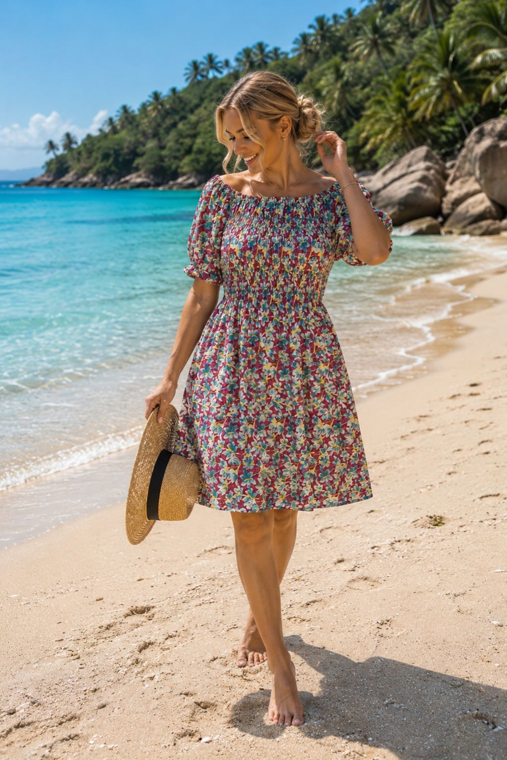 Basic Wear Club | Basic Floral Short Sleeves Mini Dress | Summer Dress for Women