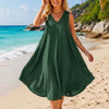 Basic Wear Club | Women's Plain Sleeveless V-Neck High-Low Midi Dress | One Size