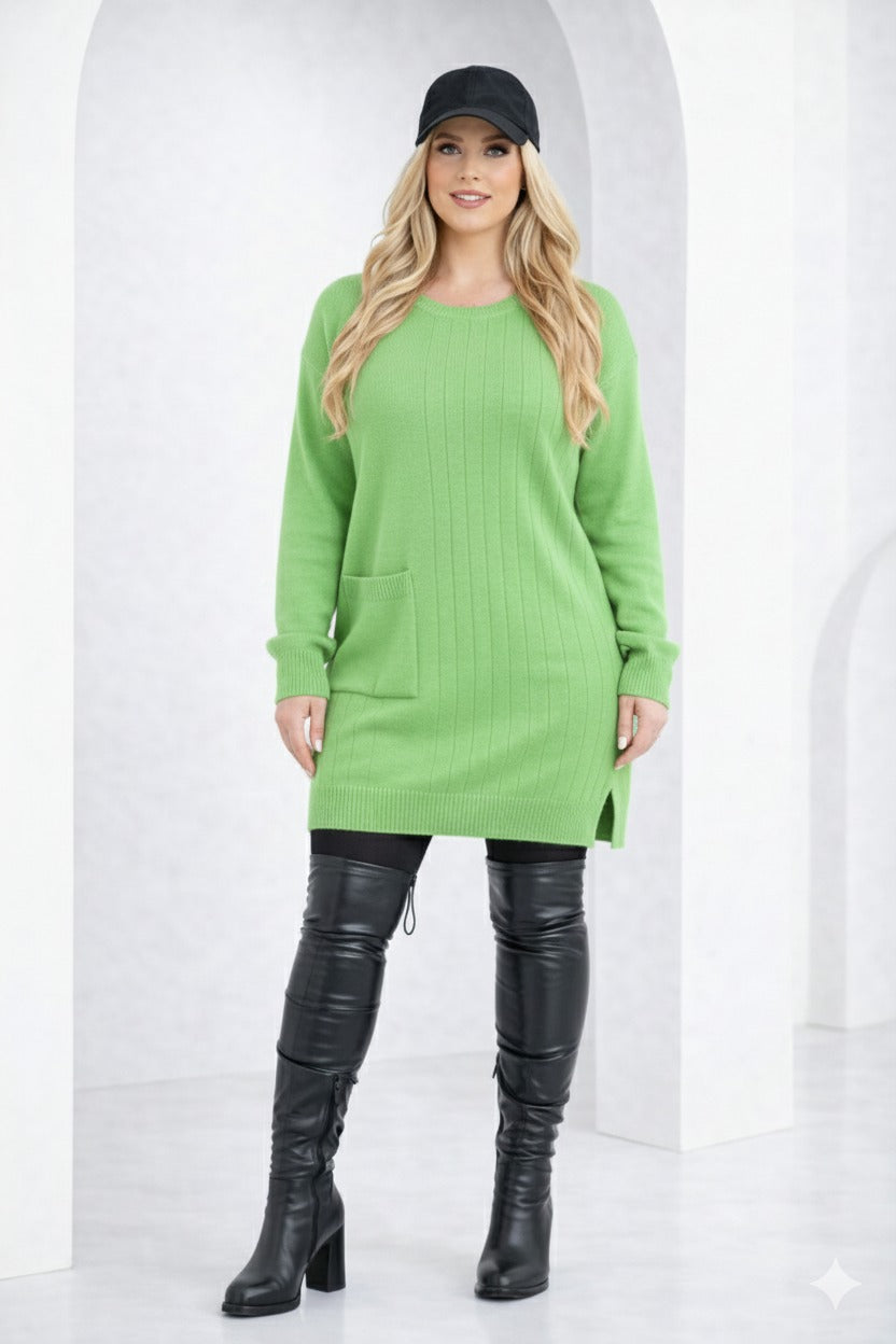 Women’s Knit Sweater Dress – Mock Neck, Long Sleeve, Front Pocket