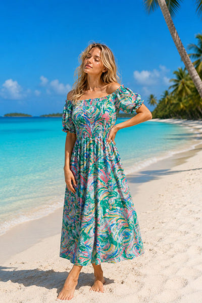 Basic Wear Club | Floral Short Sleeves Maxi Dress | Summer Dress for Women