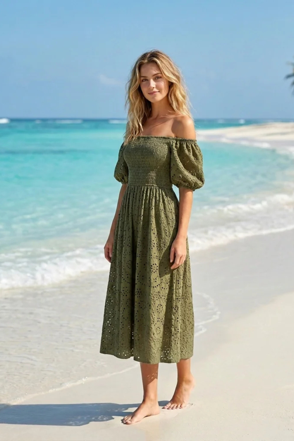 Light Embroidered Cotton Short Sleeves Dress