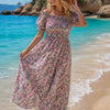 Basic Wear Club | Floral Rayon Cotton Short Sleeves Maxi Dress | Summer Beach Dress for Women