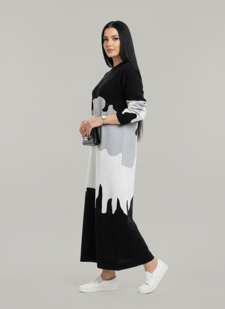 Abstract Color-Block Maxi Dress