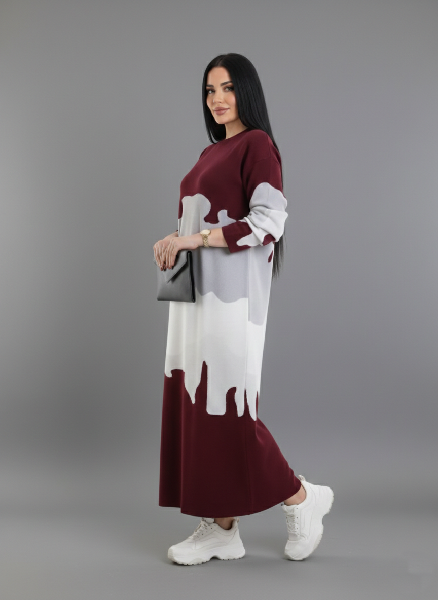 Abstract Color-Block Maxi Dress RED