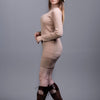 Basic Wear Club | Dress | Cotton |High Neck | Beige Knit Mini Dress
