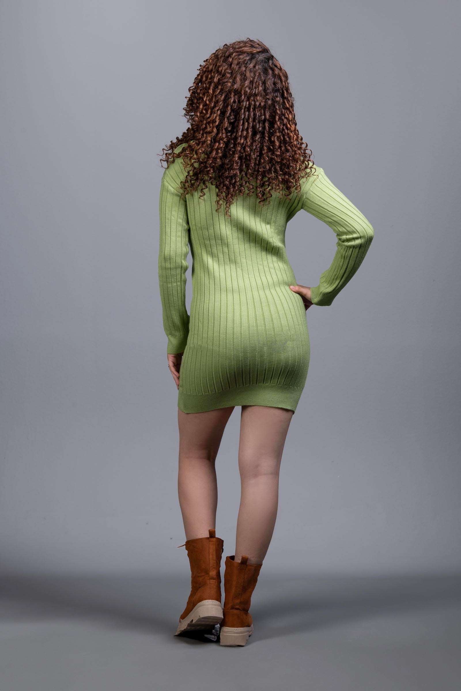 Basic Wear Club | Dress | Cotton |High Neck | Mint Green | Knit Mini Dress