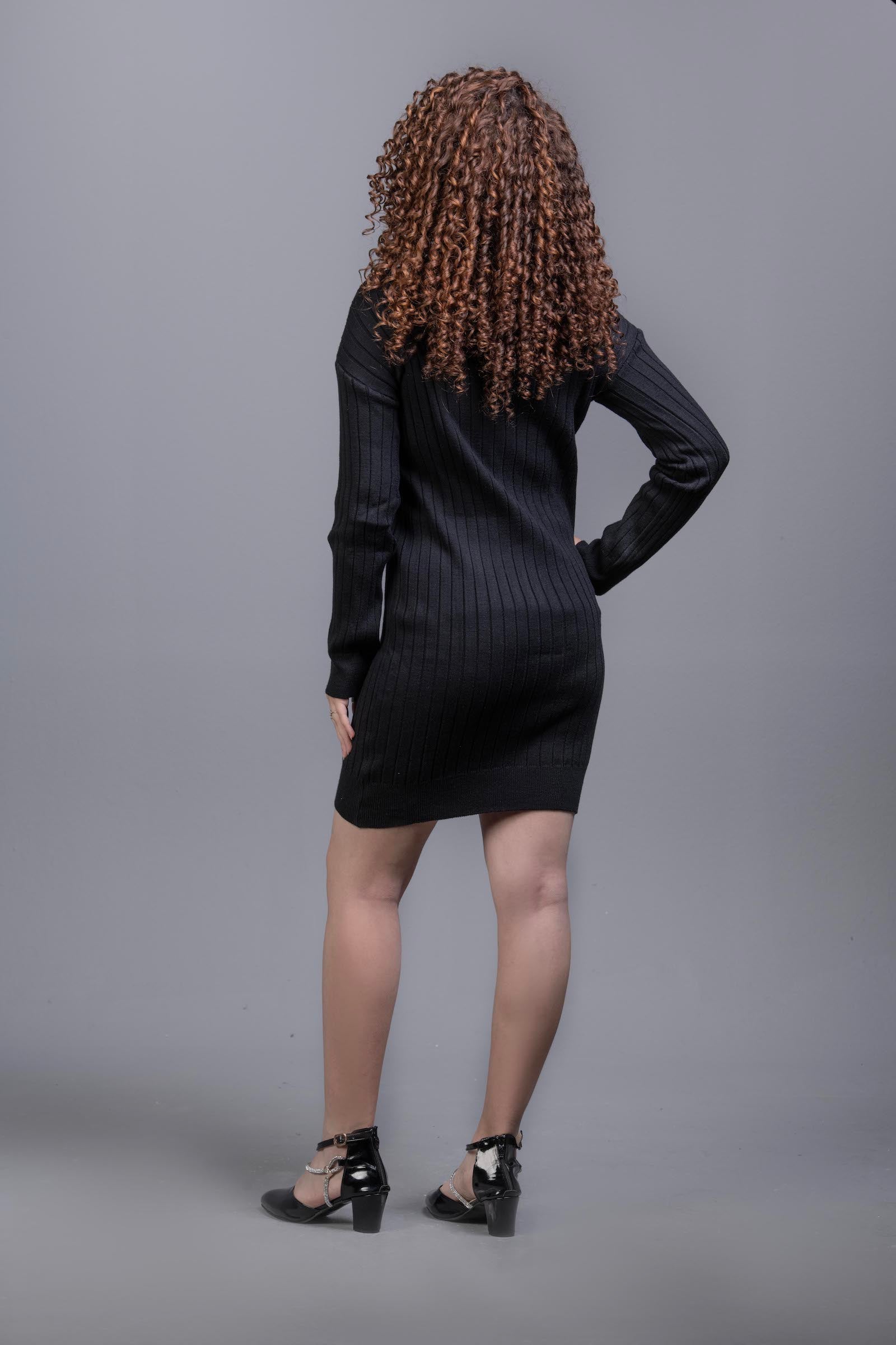 Basic Wear Club | Dress | Cotton |High Neck | black | Knit Mini Dress