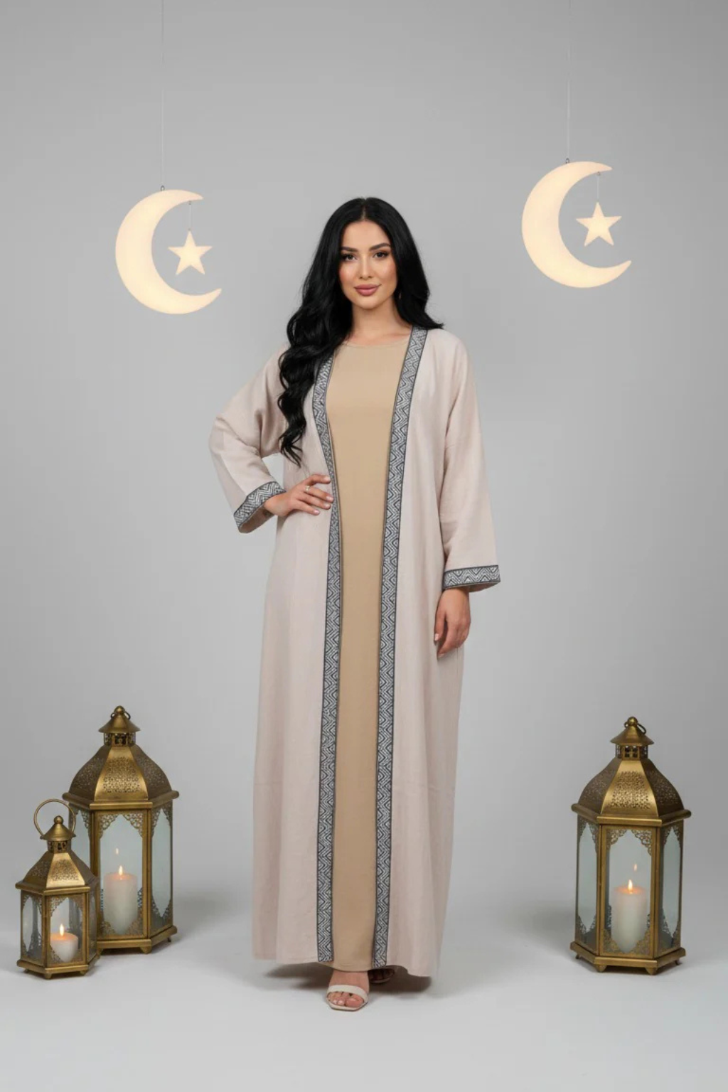 Basic Wear Club | Geometric Trim Open Kaftan | Cardigan