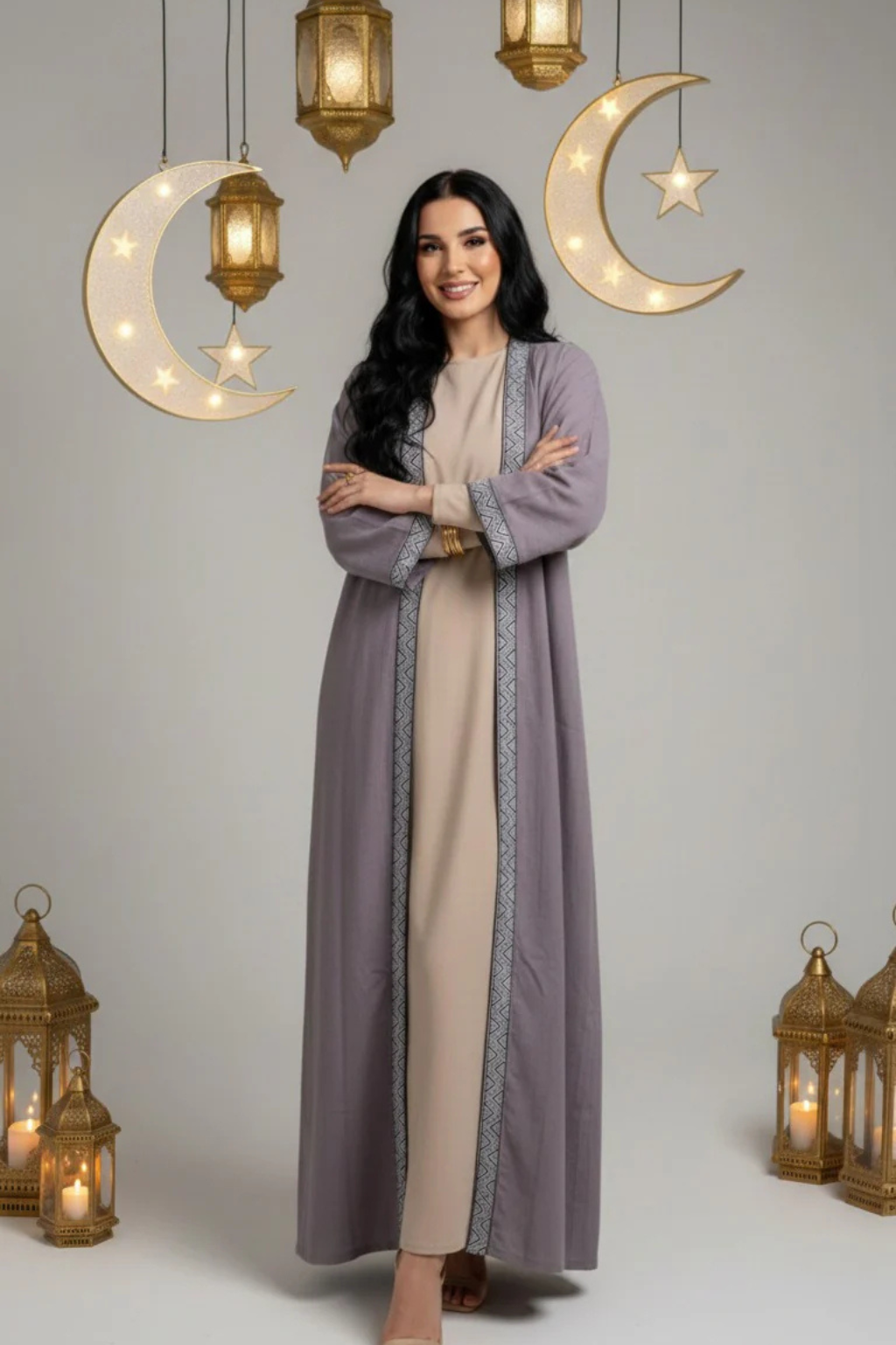 Basic Wear Club | Geometric Trim Open Kaftan | Cardigan