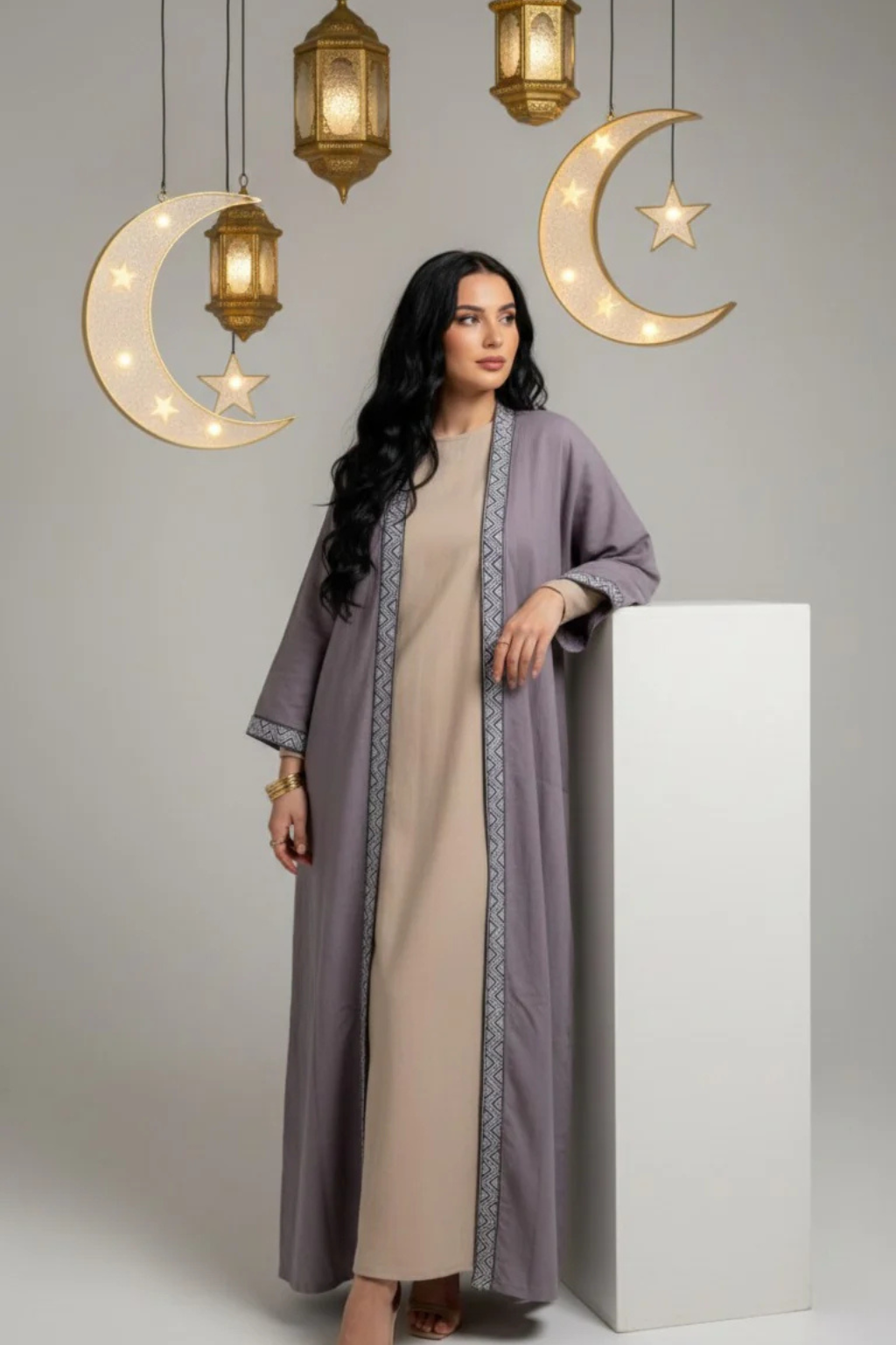 Basic Wear Club | Geometric Trim Open Kaftan | Cardigan