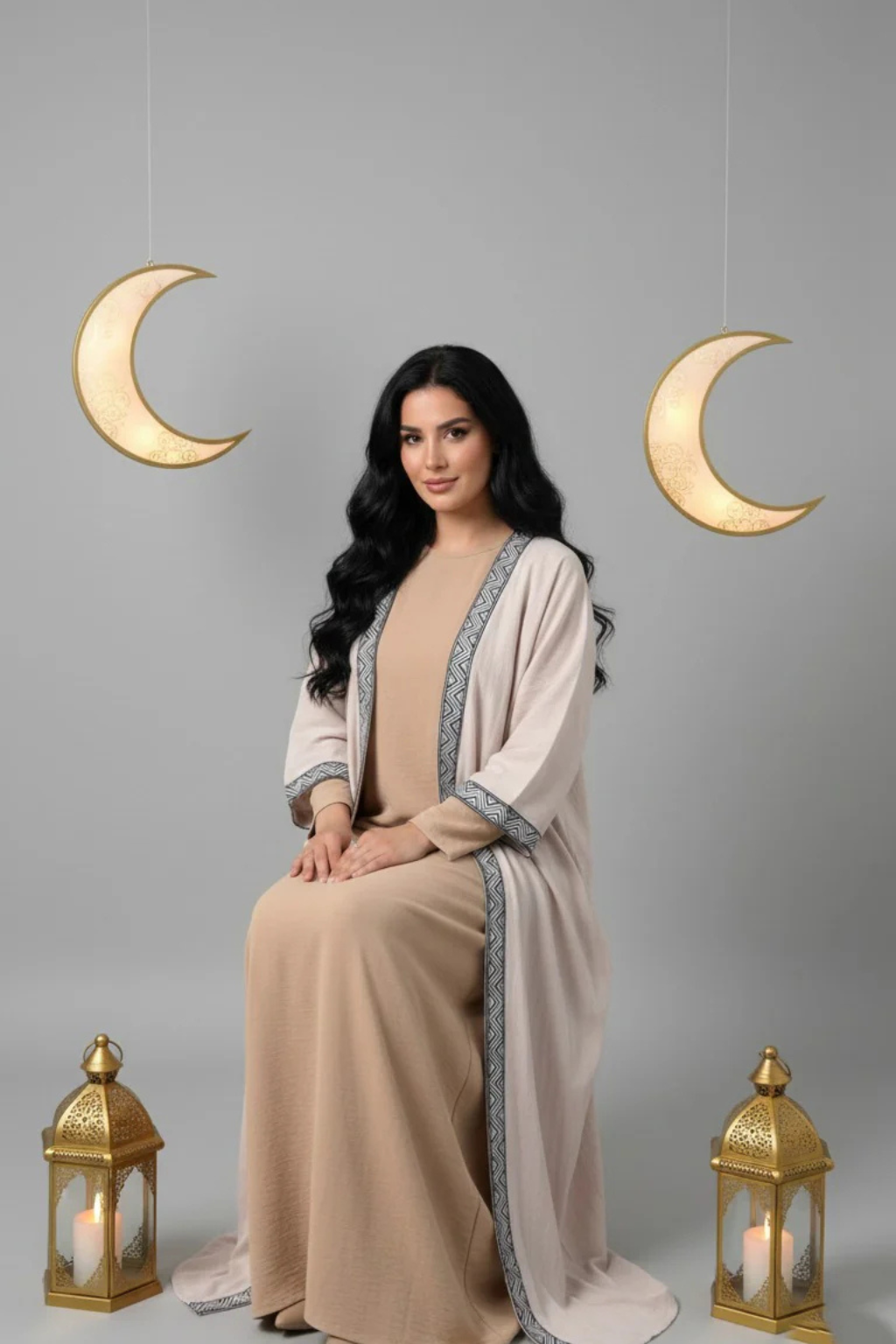 Basic Wear Club | Geometric Trim Open Kaftan | Cardigan
