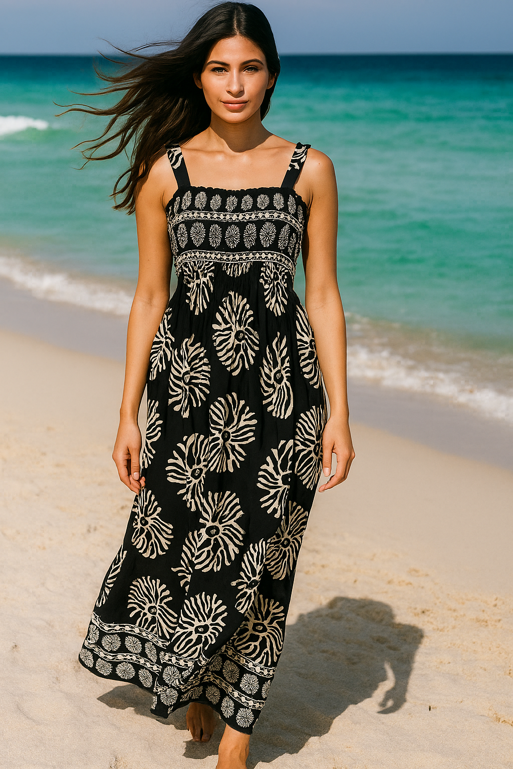 Dark Flory Rayon Cotton Sleeveless Maxi Dress