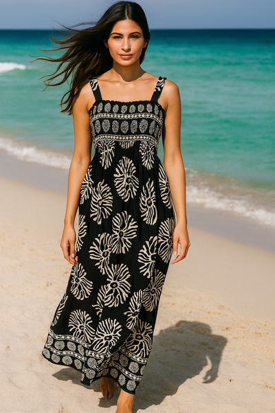 Dark Flory Rayon Cotton Sleeveless Maxi Dress