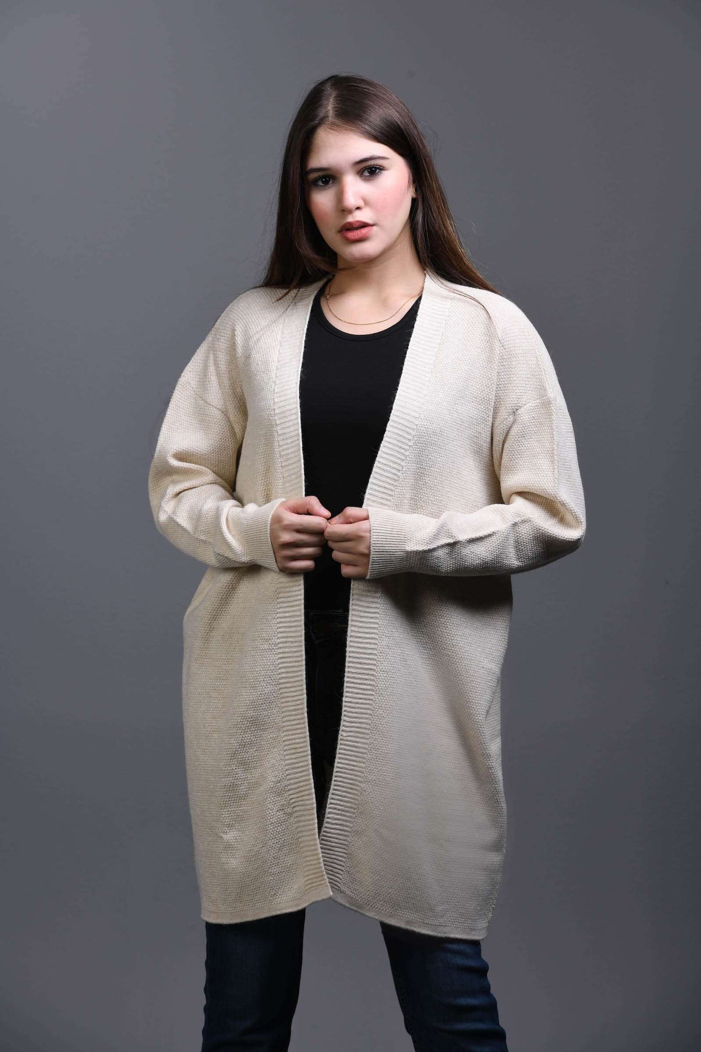beige Open Knit Cardigan