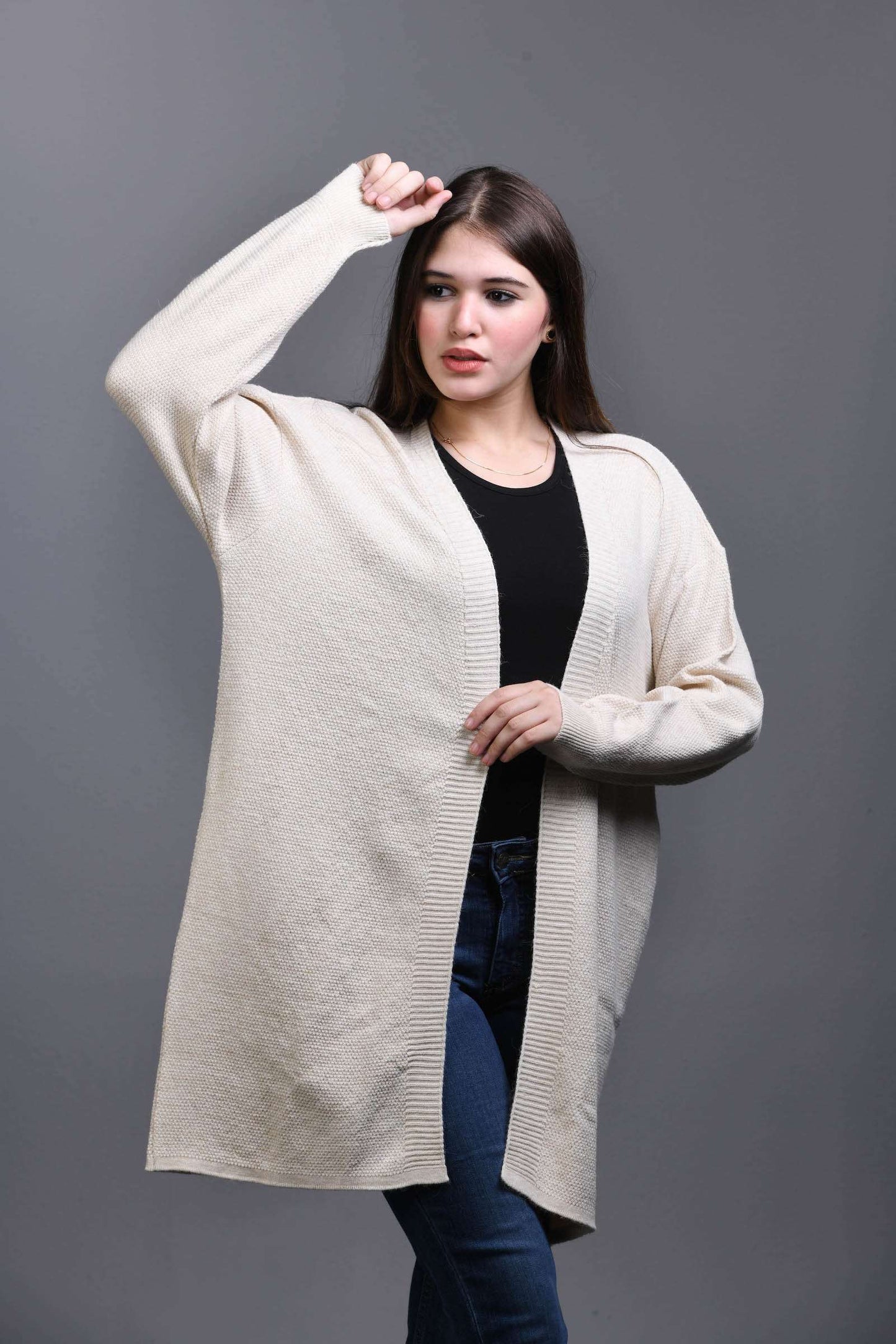 beige Open Knit Cardigan