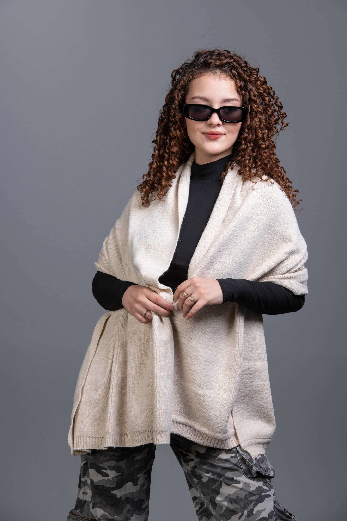 beige Knit wool Shawl