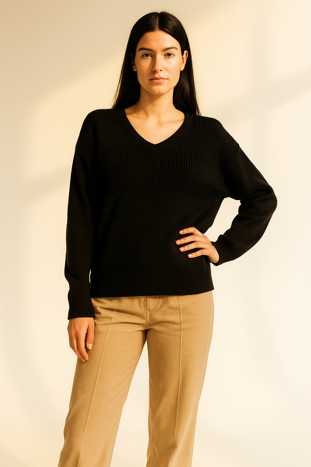 Black Classic V-Neck Knit Sweater
